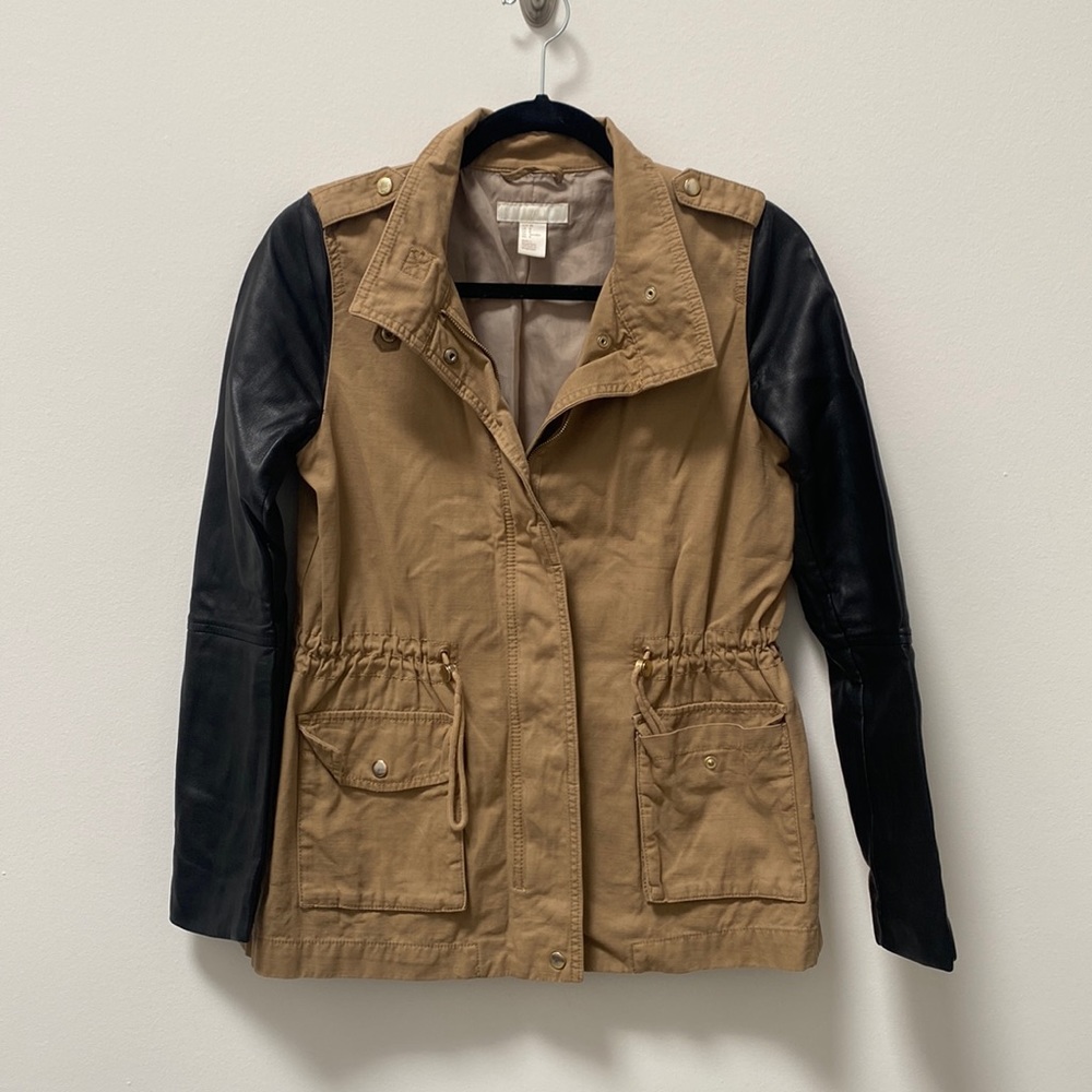 H&M Cargo Jacket with Faux Leather Sleeves